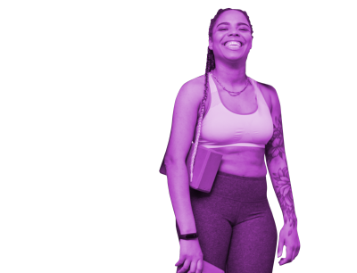 happy woman after finishing group fitness class smiling widely