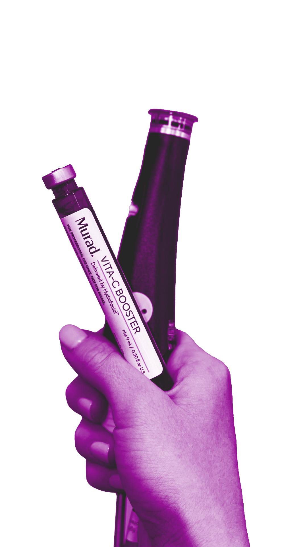 A graphic of a hand holding the HydraFacial wand and a booster